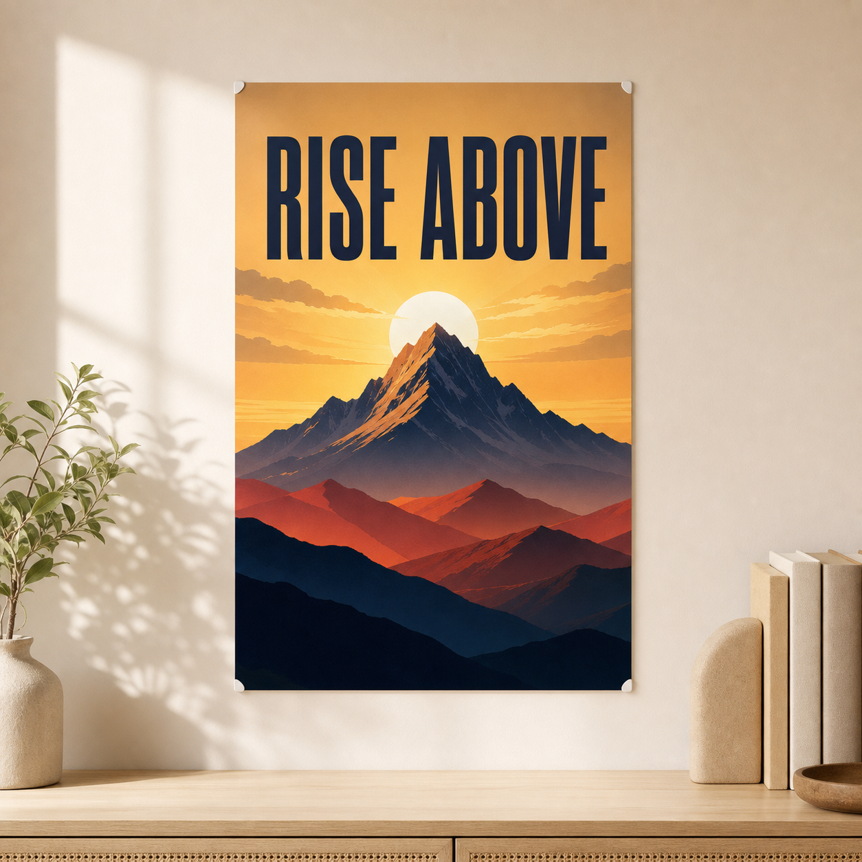 Rise Above Mountain Motivational Poster - 12 x 18 Inch
